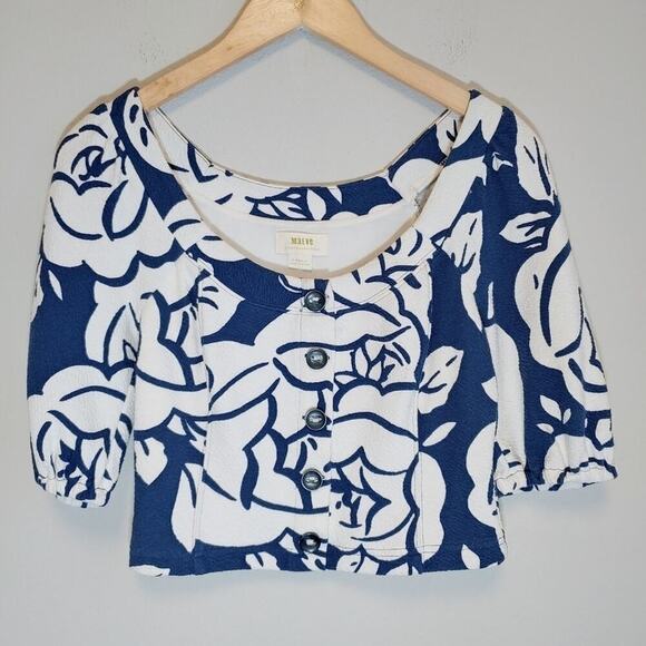 Maeve by Anthropologie Cropped Abstract Floral Amiens Top Sz XS - Picture 1 of 8